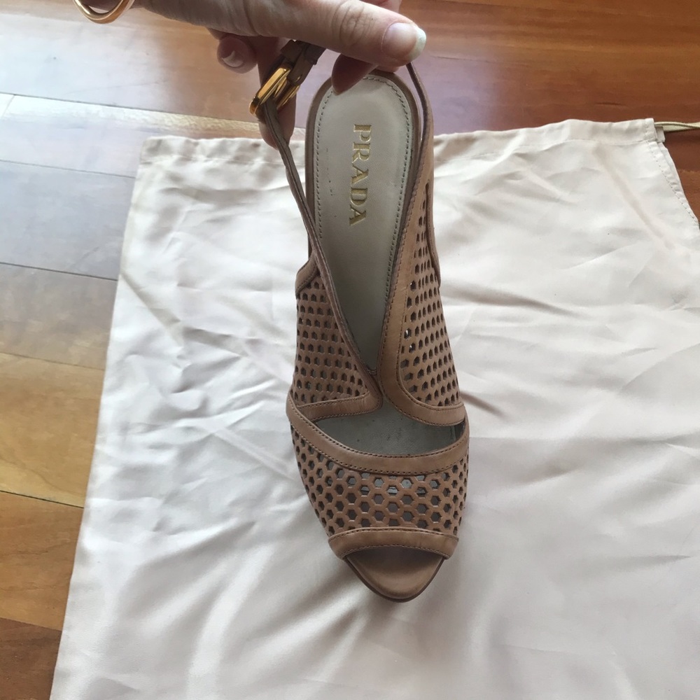 Prada Perforated Leather Platform Slingbacks 37.5 - image 3